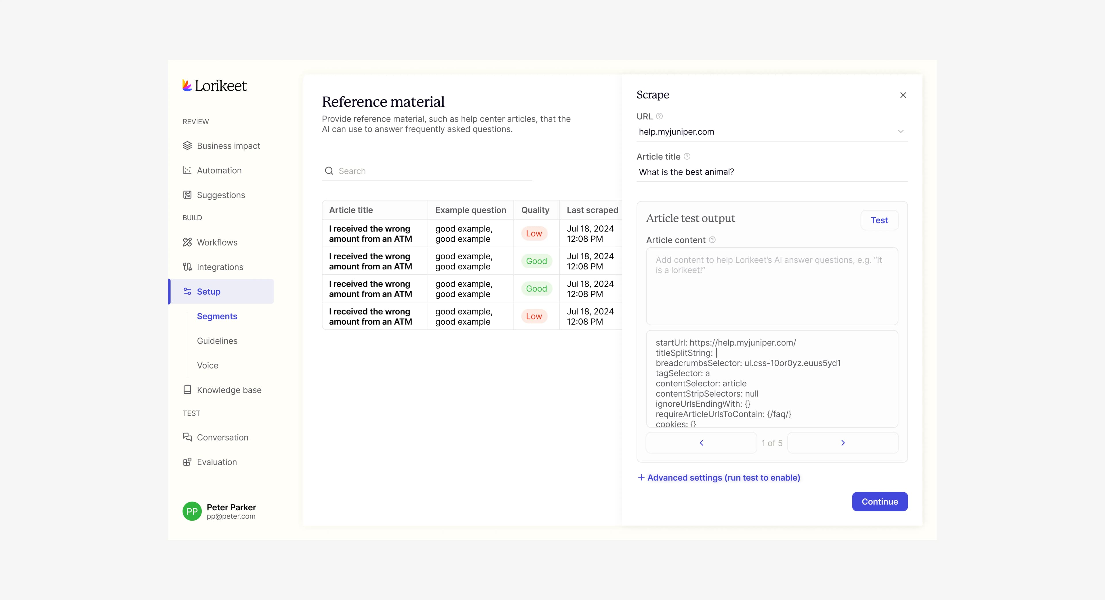 Reference material organization