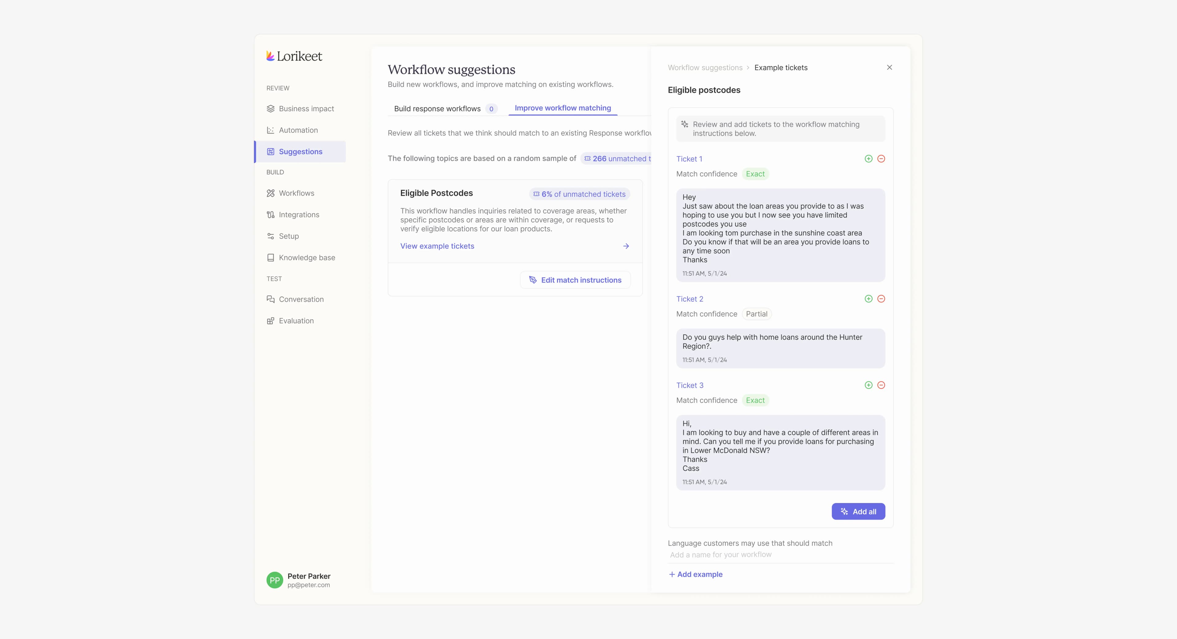 Unmatched topics detail view