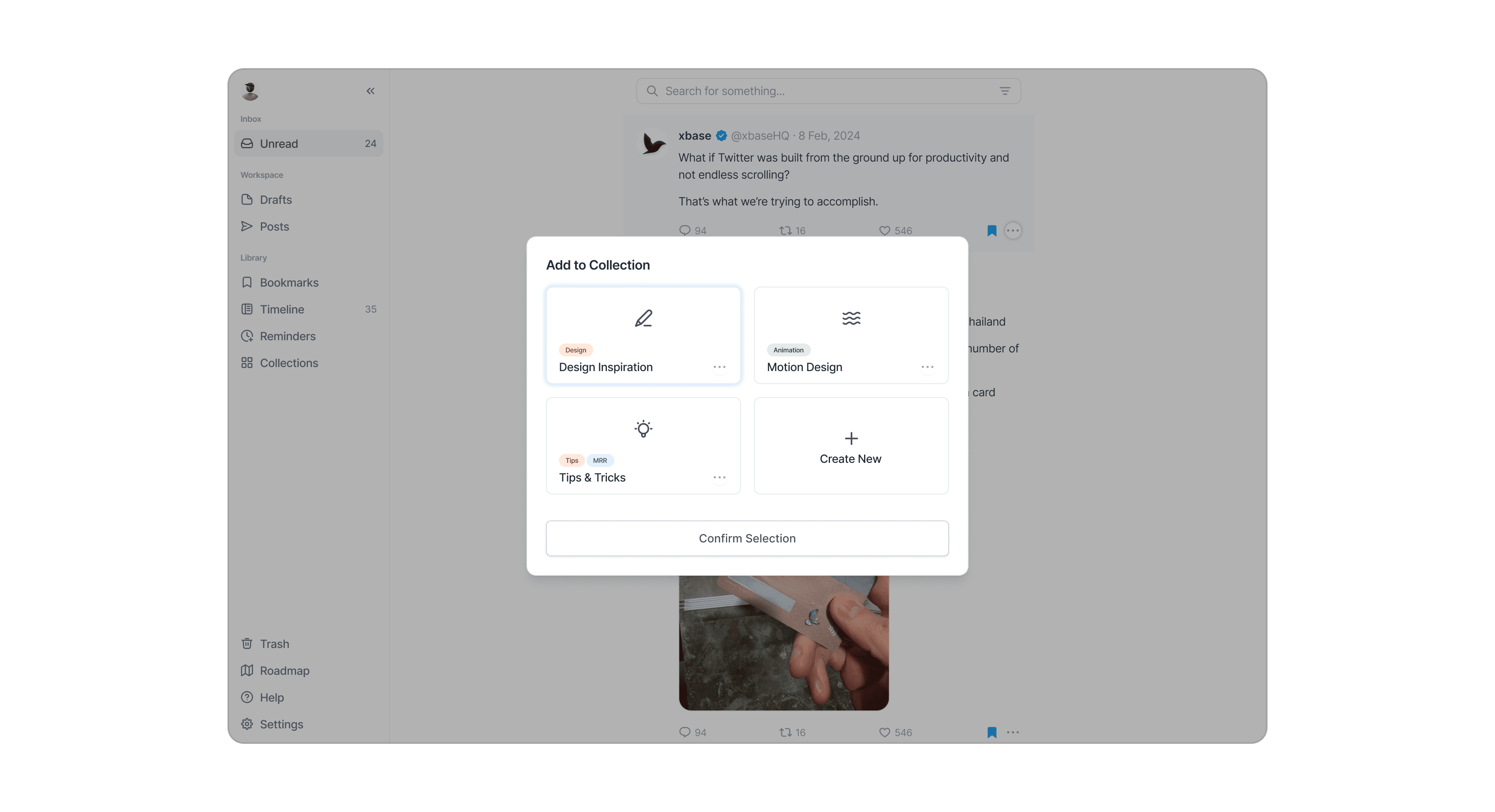 Add to collection modal